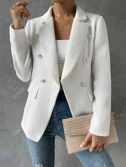SHEIN Privé Blazer de doble botonadura con diseño de solapa sin cinturón