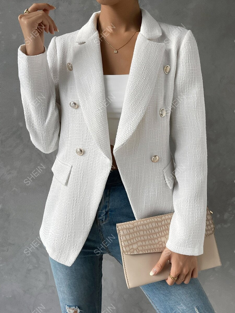 SHEIN Privé Blazer de doble botonadura con diseño de solapa sin cinturón