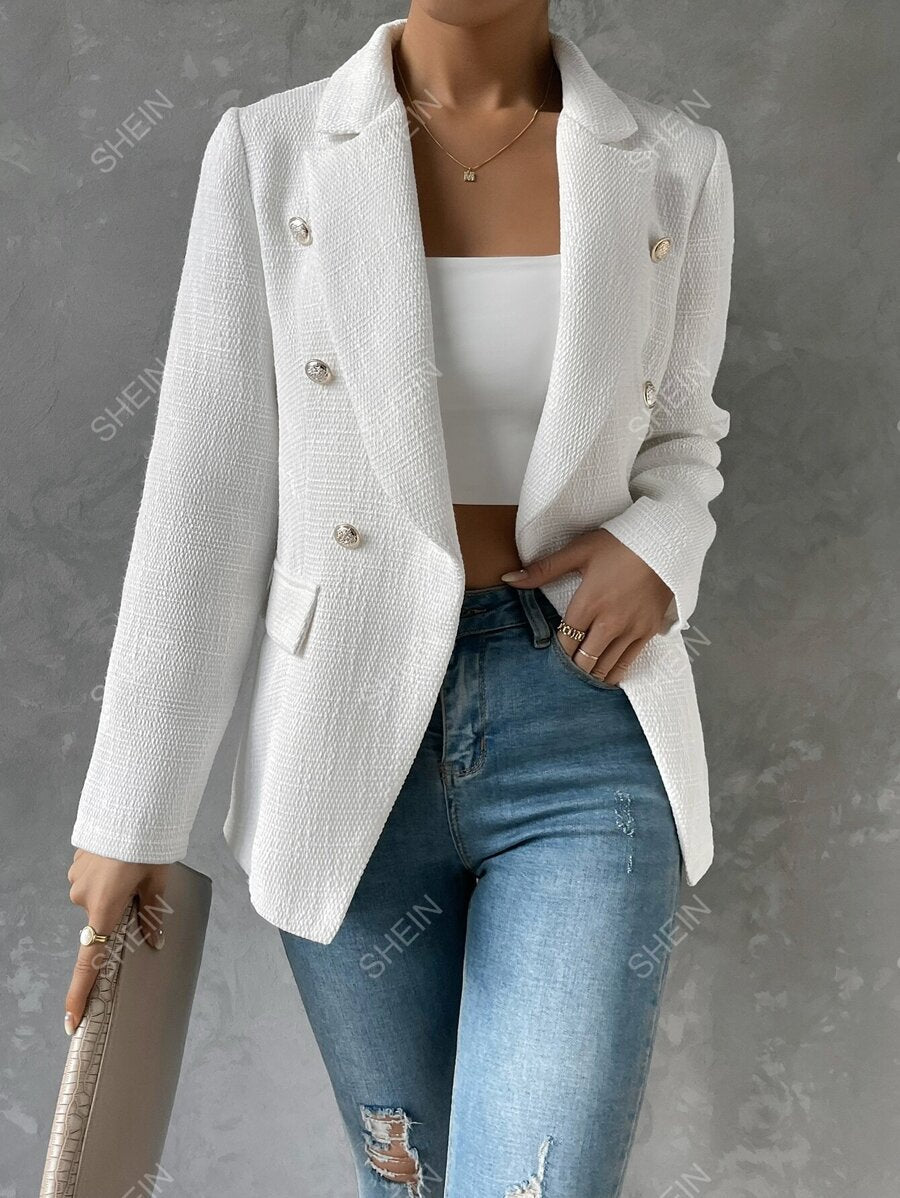 SHEIN Privé Blazer de doble botonadura con diseño de solapa sin cinturón