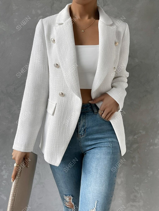 SHEIN Privé Blazer de doble botonadura con diseño de solapa sin cinturón