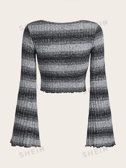 SHEIN ICON Camiseta corta grunge con estampado de rayas de manga con volante