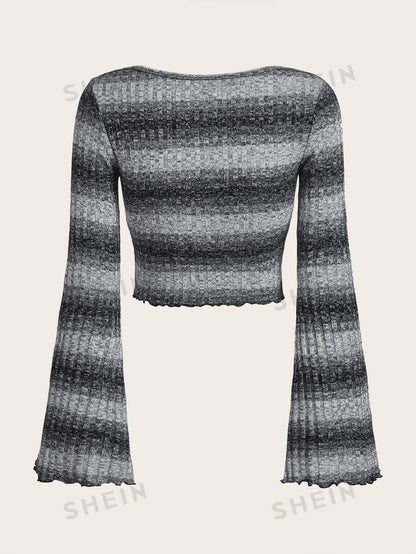 SHEIN ICON Camiseta corta grunge con estampado de rayas de manga con volante