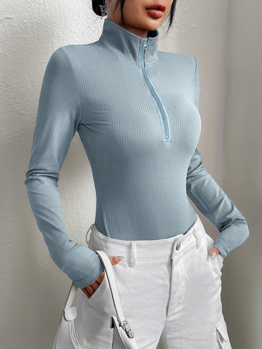 SHEIN EZwear Body cremallera media tejido de canalé