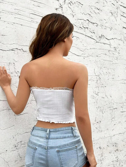 SHEIN EZwear Top bandeau con estampado floral fruncido ribete fruncido Mujer