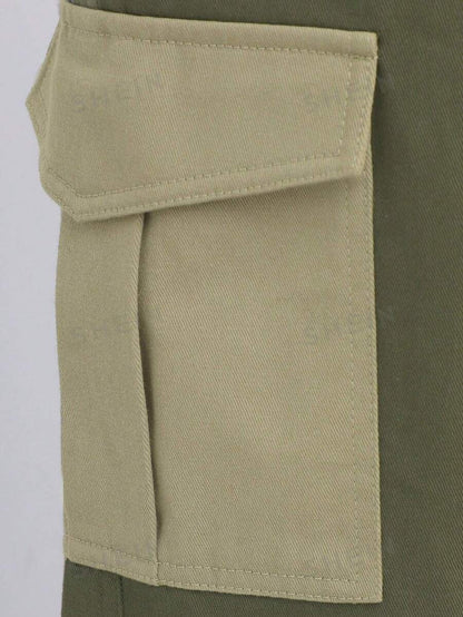 SHEIN Haute Pantalones De Carga Con Bolsillos De Solapa De Bloque De Color