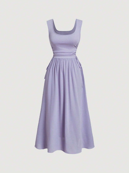 SHEIN MOD Vestido línea A unicolor de cuello cuadrado