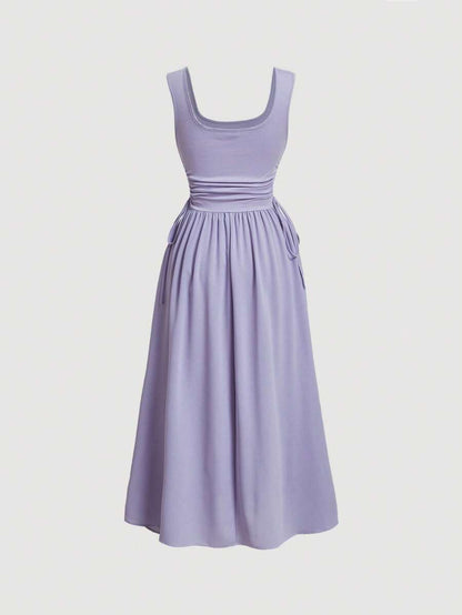 SHEIN MOD Vestido línea A unicolor de cuello cuadrado