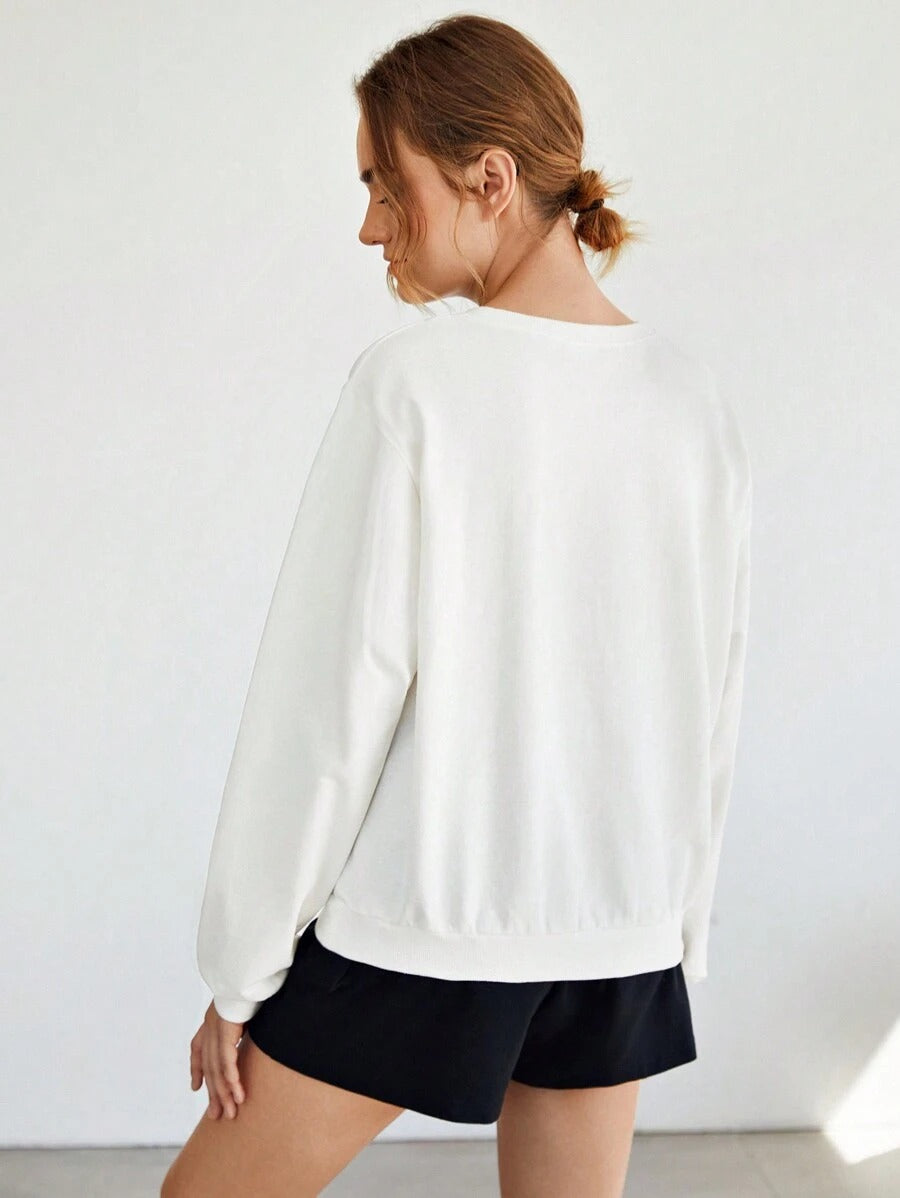 SHEIN Essnce Sudadera informal de mujer con ajuste holgado con estampado de dibujos animados, adecuada para otoño/invierno