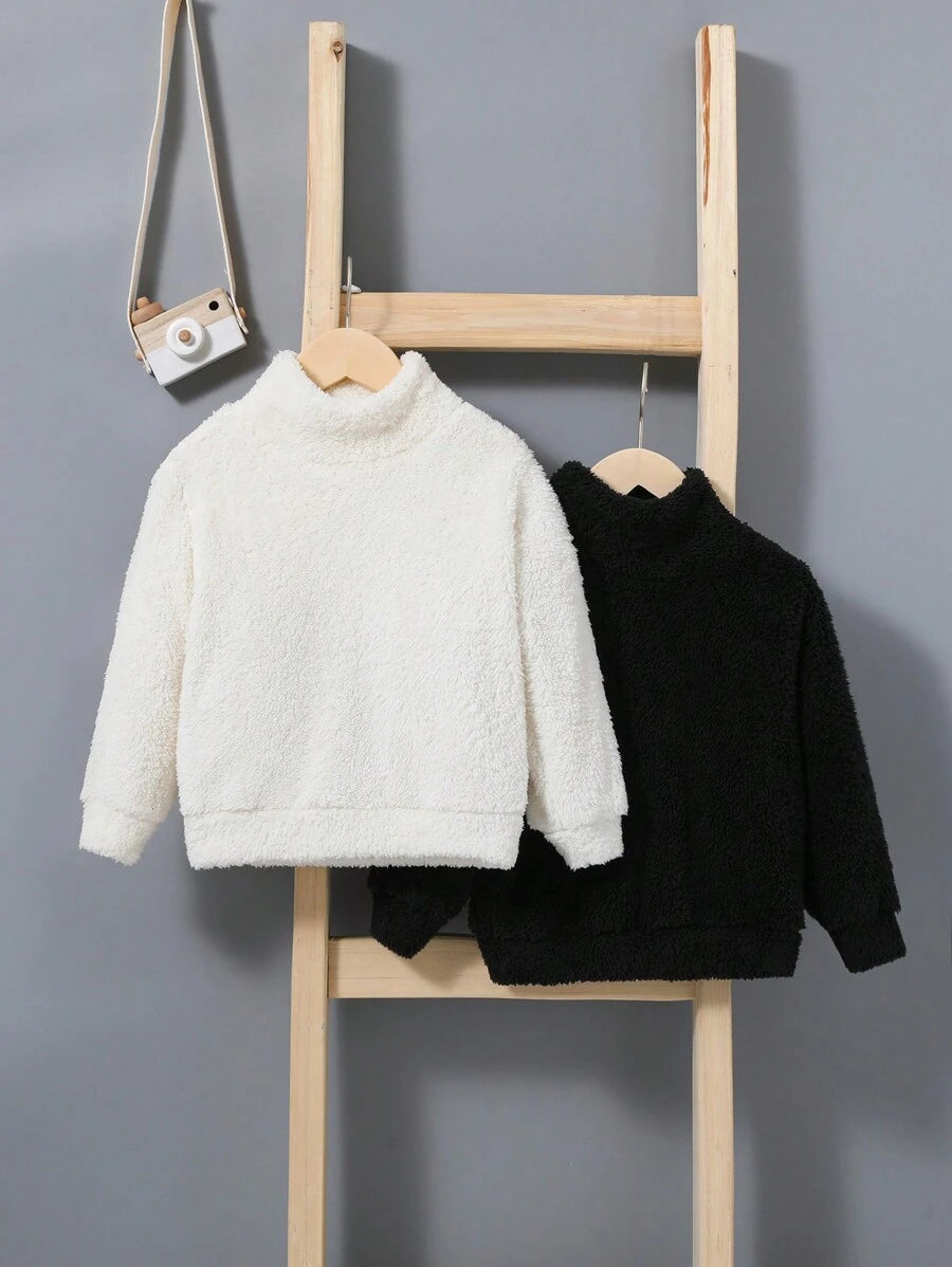 SHEIN 2 piezas/set sudadera de cuello levantado de lana sólida para niño joven para mantener el calor