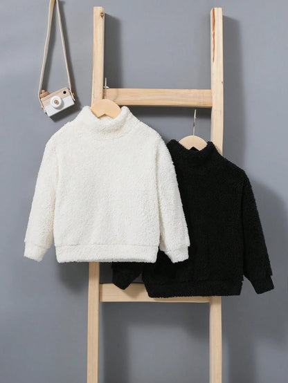 SHEIN 2 piezas/set sudadera de cuello levantado de lana sólida para niño joven para mantener el calor