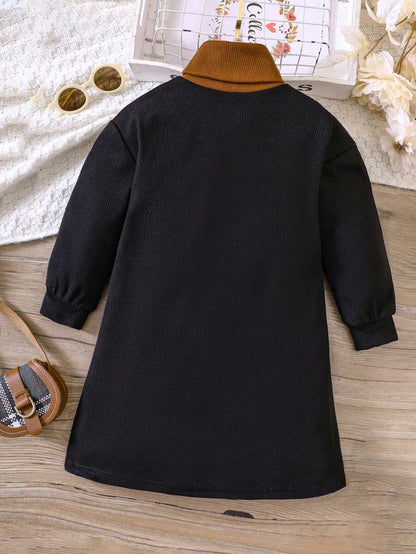 SHEIN Vestido suéter de cuello alto con retazos de mezcla de lana sintética de punto para niña, otoño - Pre-Adolescentes