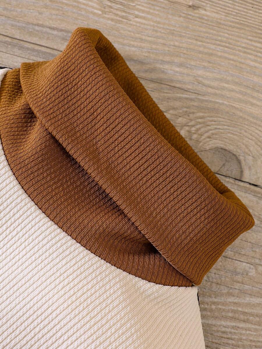 SHEIN Vestido suéter de cuello alto con retazos de mezcla de lana sintética de punto para niña, otoño - Pre-Adolescentes