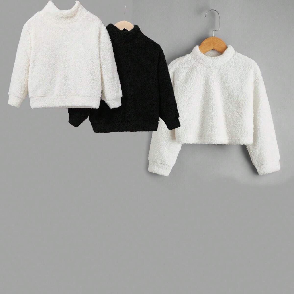 SHEIN 2 piezas/set sudadera de cuello levantado de lana sólida para niño joven para mantener el calor