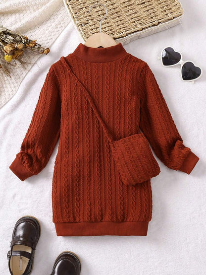 SHEIN Chica Joven de cuello alto Vestido sudadera & Bolso - Pre-Adolescentes