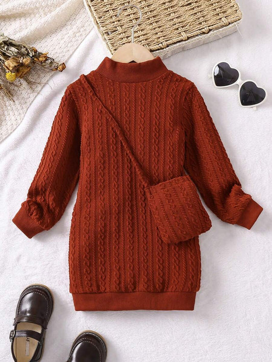 SHEIN Chica Joven de cuello alto Vestido sudadera & Bolso - Pre-Adolescentes