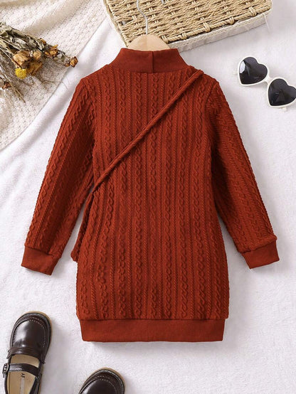 SHEIN Chica Joven de cuello alto Vestido sudadera & Bolso - Pre-Adolescentes