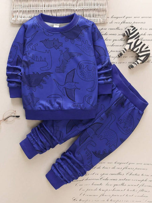SHEIN Chico joven Pantalones deportivos con sudadera con estampado de dinosaurio