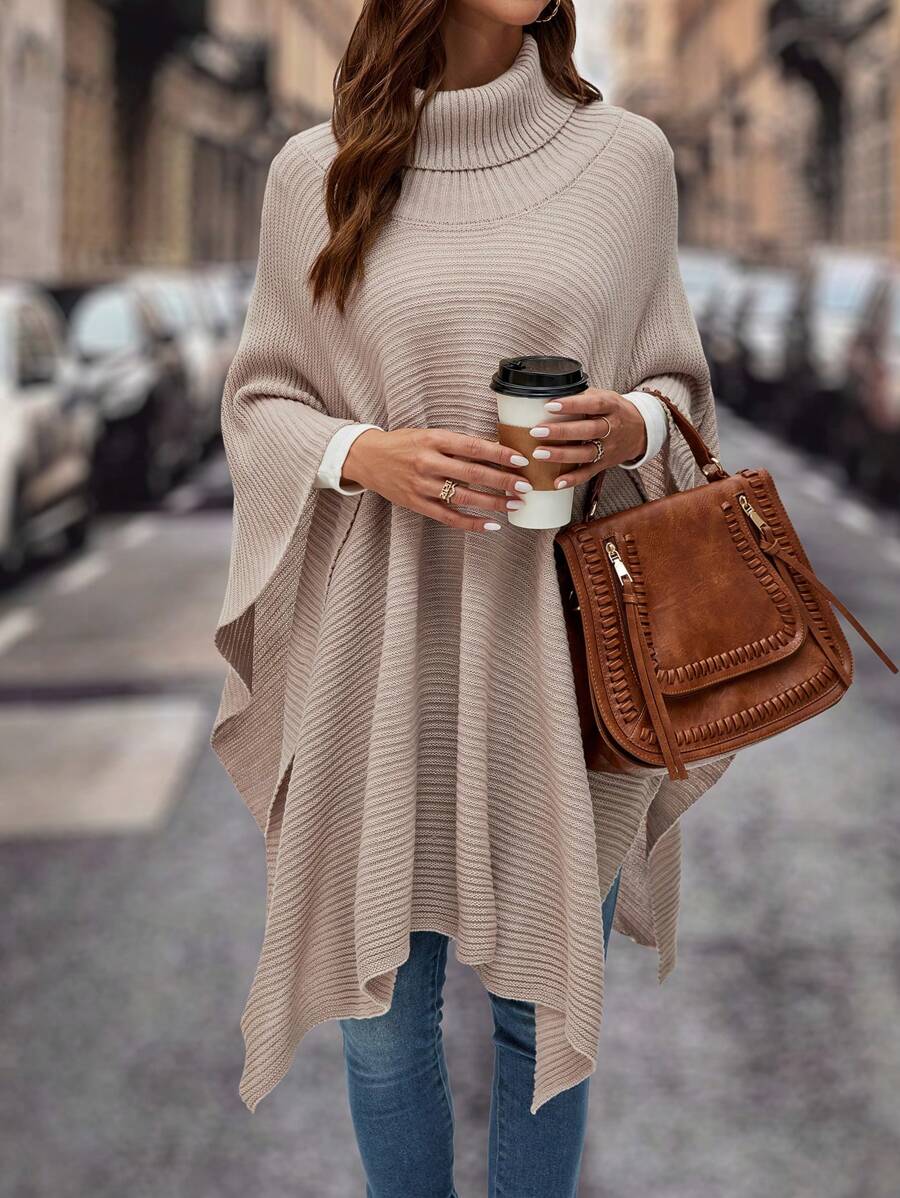 SHEIN Clasi Jersey poncho cuello alto de manga murciélago