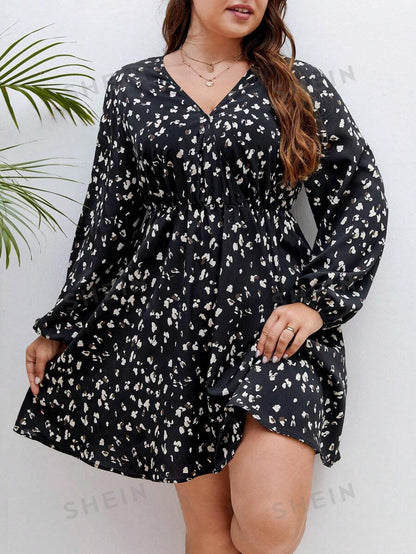 SHEIN Frenchy Talla grande Vestido con estampado de manga farol