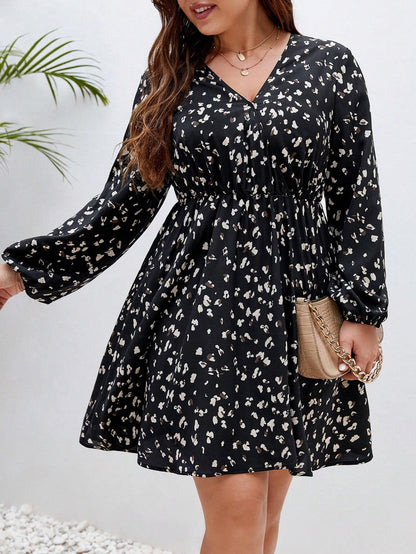 SHEIN Frenchy Talla grande Vestido con estampado de manga farol