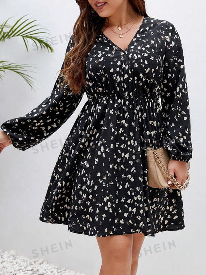 SHEIN Frenchy Talla grande Vestido con estampado de manga farol