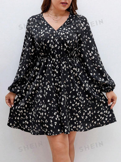 SHEIN Frenchy Talla grande Vestido con estampado de manga farol
