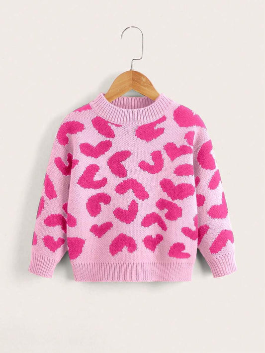 SHEIN Chica Joven Jersey con patrón de corazón de hombros caídos -  Pre-Adolescentes