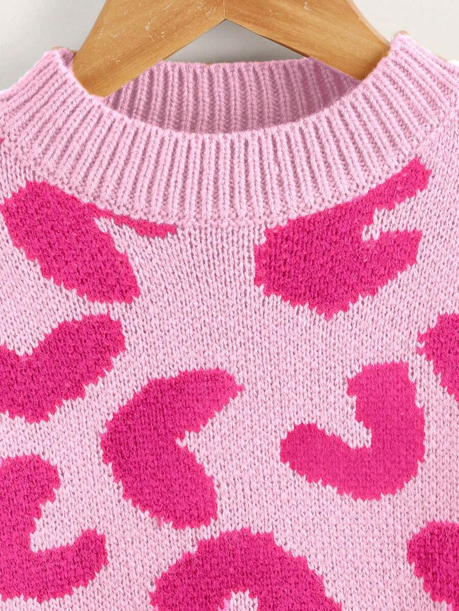 SHEIN Chica Joven Jersey con patrón de corazón de hombros caídos -  Pre-Adolescentes