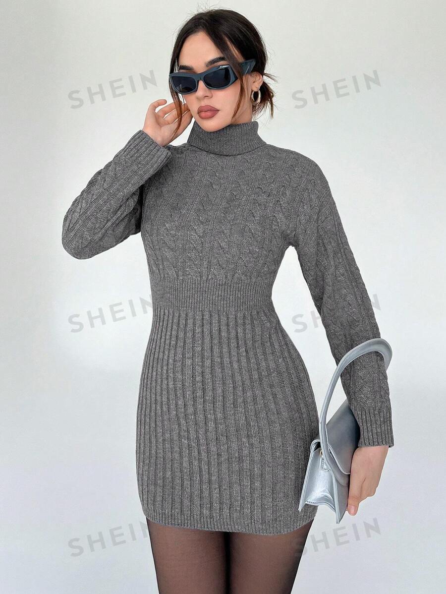 SHEIN Privé Vestido de punto cuello alto de hombros caídos
