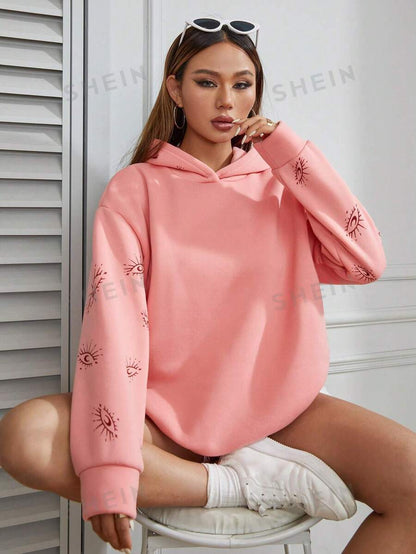 SHEIN EZwear Capucha con estampado de slogan de hombros caídos con forro térmico