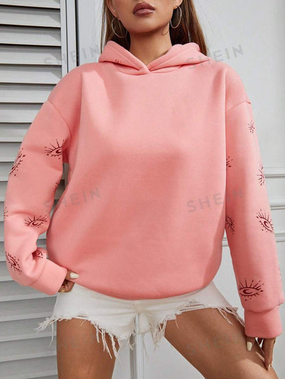 SHEIN EZwear Capucha con estampado de slogan de hombros caídos con forro térmico