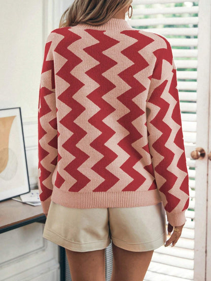 SHEIN LUNE Jersey con patrón de cheurón de hombros caídos Mujer