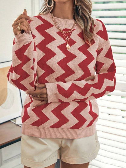 SHEIN LUNE Jersey con patrón de cheurón de hombros caídos Mujer