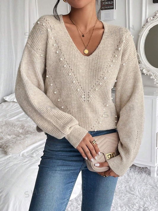 SHEIN Frenchy Jersey con cuenta de perla de hombros caídos