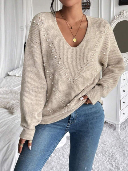 SHEIN Frenchy Jersey con cuenta de perla de hombros caídos