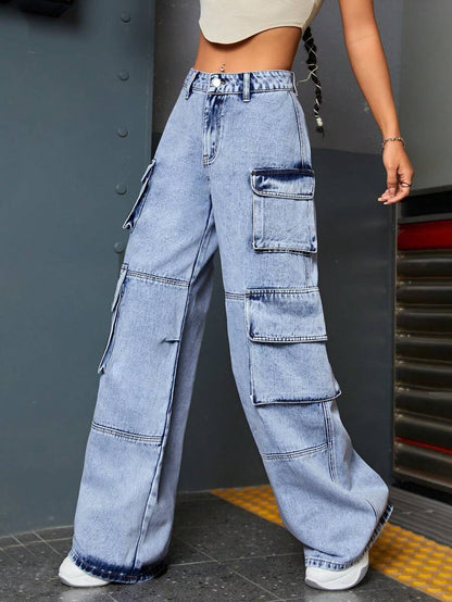 SHEIN ICON Pantalones cargo con bolsillo con solapa y cintura caída