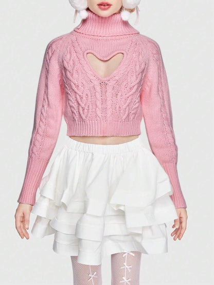 ROMWE Kawaii Suéter Tipo Jersey Con Diseño De Corazón De Amor Ahuecado Para El Día De San Valentín mujer