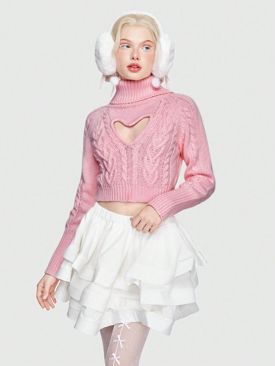 ROMWE Kawaii Suéter Tipo Jersey Con Diseño De Corazón De Amor Ahuecado Para El Día De San Valentín mujer