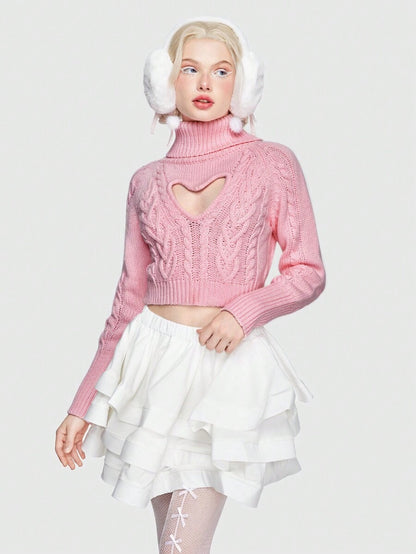 ROMWE Kawaii Suéter Tipo Jersey Con Diseño De Corazón De Amor Ahuecado Para El Día De San Valentín mujer