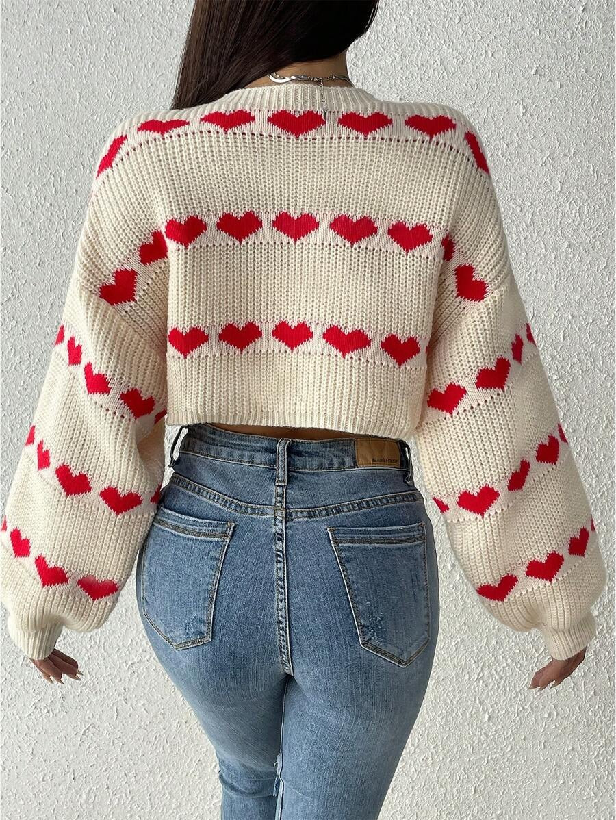 SHEIN Essnce Jersey crop con patrón de corazón de hombros caídos