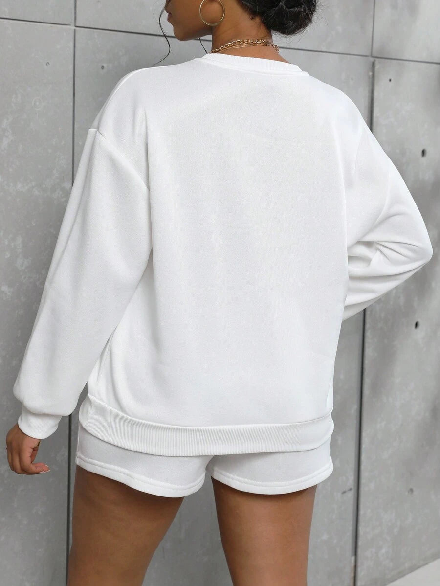 SHEIN Slayr Shorts con sudadera con estampado de figura y letra de hombros caídos