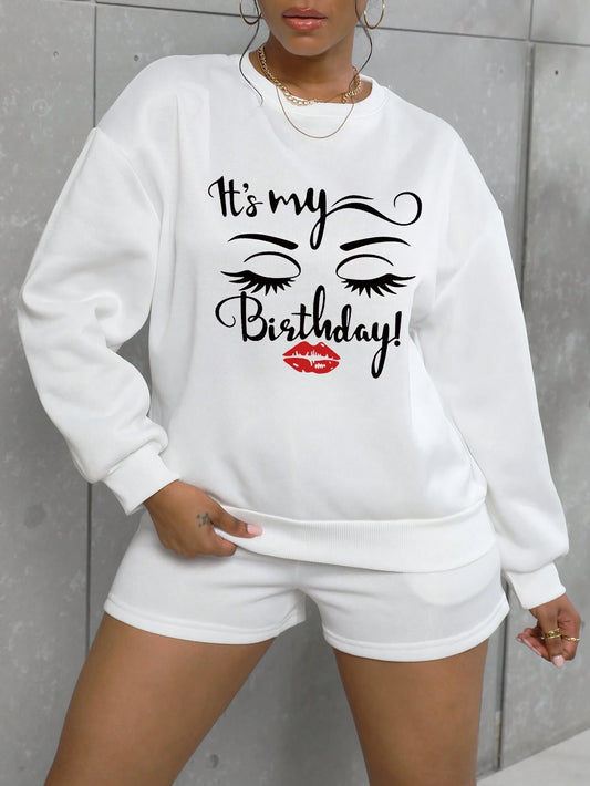 SHEIN Slayr Shorts con sudadera con estampado de figura y letra de hombros caídos