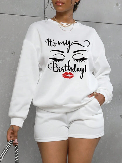 SHEIN Slayr Shorts con sudadera con estampado de figura y letra de hombros caídos
