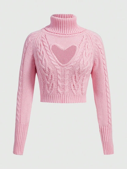 ROMWE Kawaii Suéter Tipo Jersey Con Diseño De Corazón De Amor Ahuecado Para El Día De San Valentín mujer
