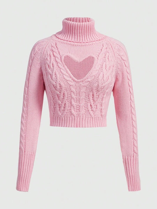ROMWE Kawaii Suéter Tipo Jersey Con Diseño De Corazón De Amor Ahuecado Para El Día De San Valentín mujer