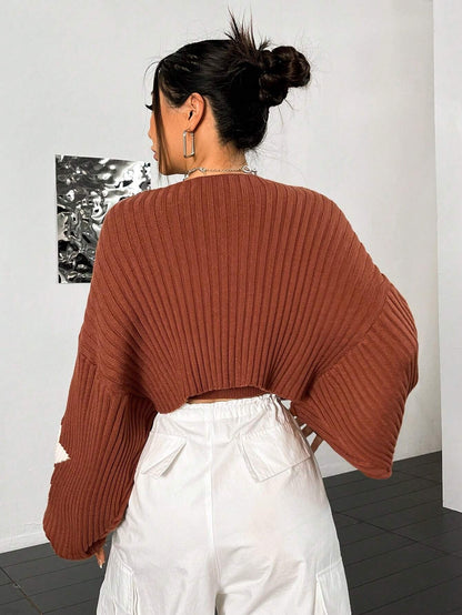 SHEIN Qutie con patrón de estrella de manga murciélago con parte delantera abierta Cárdigan & Top de punto Mujer