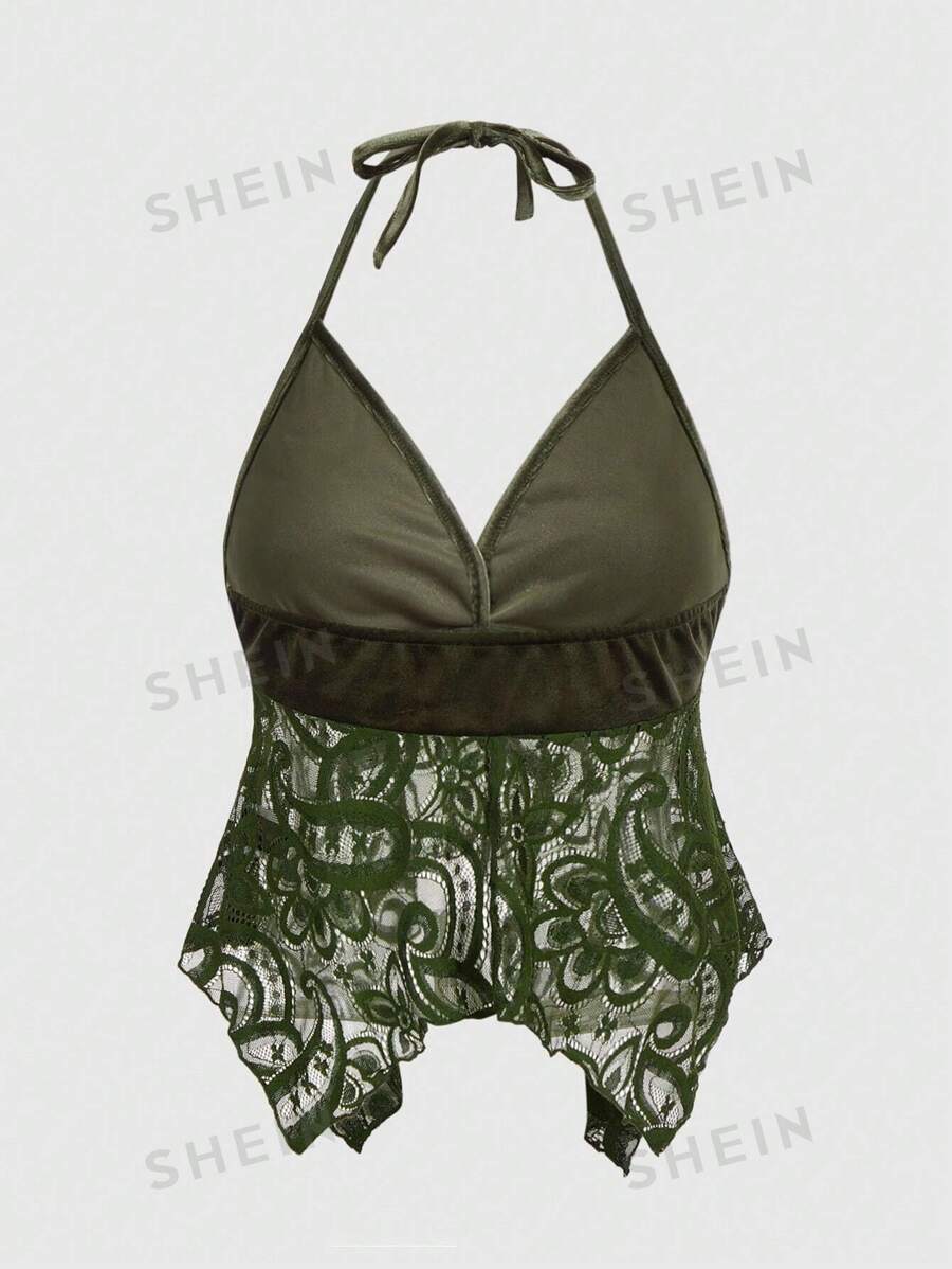 ROMWE Hippie Parte Superior Sin Mangas De Cuello Halter De Encaje Para Mujer
