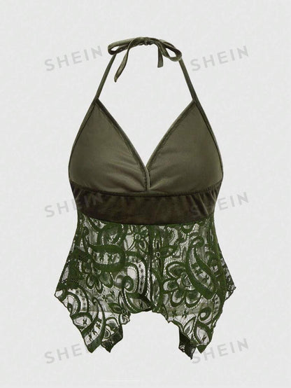 ROMWE Hippie Parte Superior Sin Mangas De Cuello Halter De Encaje Para Mujer