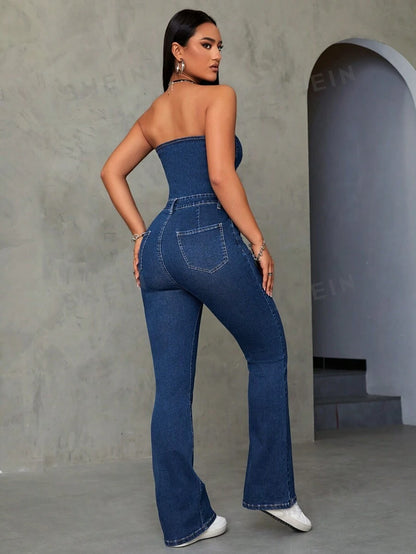 SHEIN ICON Mono Vaquero Sin Mangas Con Escote En V Profundo