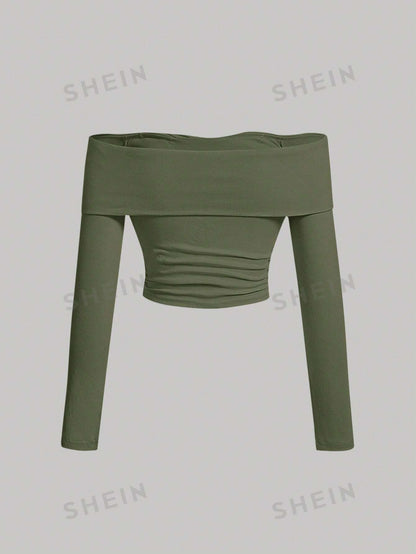 SHEIN MOD Camiseta de hombros descubiertos girante delantero